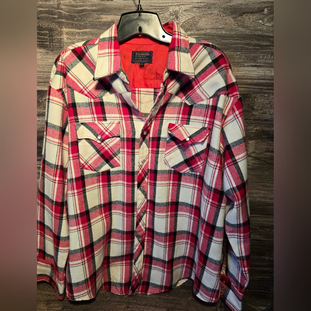 Vintage‎ Rugged Mens XL Plaid Flannel Jacket Workwear Western Cowboy Country